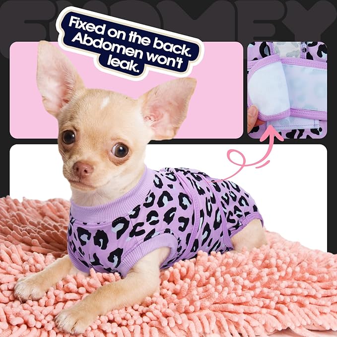 FUAMEY Recovery Suit for Dogs After Surgery,Soft Breathable Dog Bodysuit E-Collar & Cone Alternative Surgical Suit,Male Female Dog Neuter Spay Suits Anti Licking Wounds Onesie Purple Leopard XXL