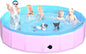 2025 Updated Foldable Dog Pool, 97" x 12" Kiddie Pool with Hard Plastic, Non-Slip Dog Bath Tub for Outdoor Backyard, Collapsible Dog Swimming Pool for Kids Dogs Pets (Pink)