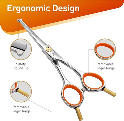 Fenice Peak 6'' Small Straight Scissors Lightweight Dog and Cat Grooming Scissors with Safety Round Tip JP440C Stainless Steel Sharp Blades for Body Facial Nose Ear and Paw Hair Easy Use