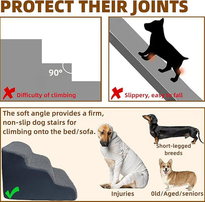 Dog Stairs for High Beds Couches 2-Step 2-5 Step Pet Stairs Steps for Small Large Dogs Cats Non-Slip Balanced Ramp Indoor Stairs with Non-Slip Sticker 30D Grey