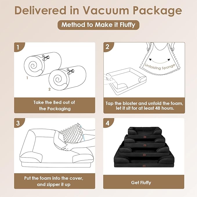 EHEYCIGA Orthopedic Dog Beds for Large Dogs, Waterproof Memory Foam Large Dog Bed with Sides, Non-Slip Bottom and Egg-Crate Foam Pet Couch Bed with Washable Removable Cover, Black