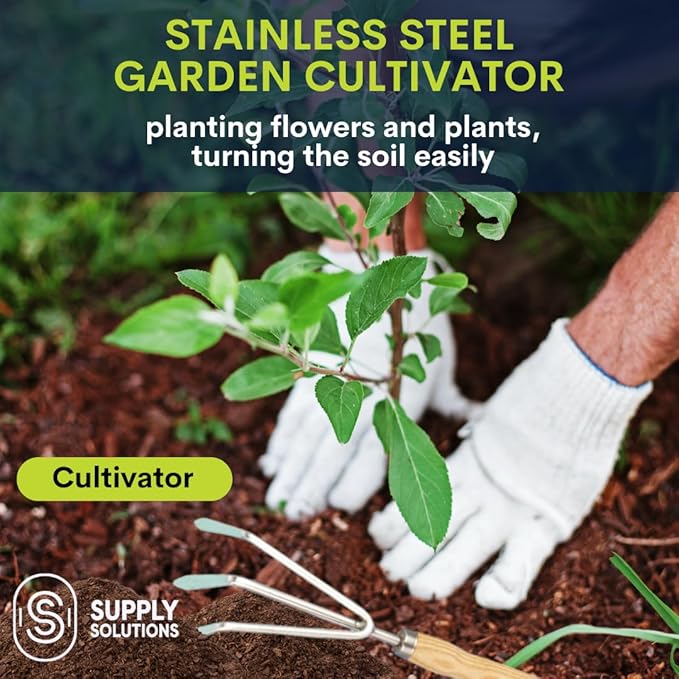 Gardening Tools - Perfect Garden Tools for Women or Men - Small Heavy Duty Gardening Hand Tools with Trowel, Transplanter, Fork, Rake, and Cultivator - Ergonomic Design Gardening Kit