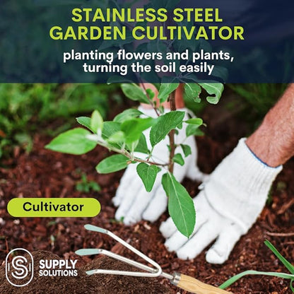 Gardening Tools - Perfect Garden Tools for Women or Men - Small Heavy Duty Gardening Hand Tools with Trowel, Transplanter, Fork, Rake, and Cultivator - Ergonomic Design Gardening Kit