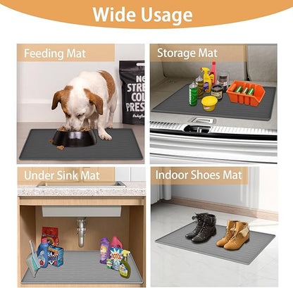 18" x 12" Dog Food Mat, Silicone Pet Mats for Food and Water, Nonslip Pet Feeding Mats for Floors, Dog Cat Bowl Mat with Raised Edges, Dark Green