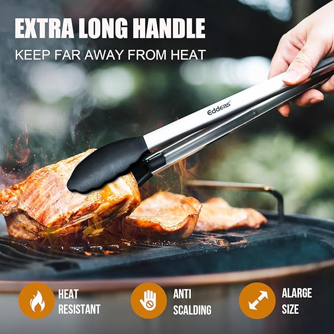 17 & 12 Inch Extra Long Kitchen Tongs with Silicone Tips, Heat Resistant 600 Degrees Silicone Tong, Stainless Steel Tongs for Cooking, Food, Bbq, Grilling, Barbecue, Dishwasher 2 Pack