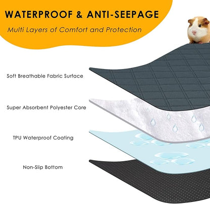 4 Pack Guinea Pig Cage Liners Washable Guinea Pig Bedding Reusable Waterproof Super Absorbent Guinea Pig Pee Pads Anti Slip Mat for Small Animals Rabbit Hamster Rat -28 x 14 Inch