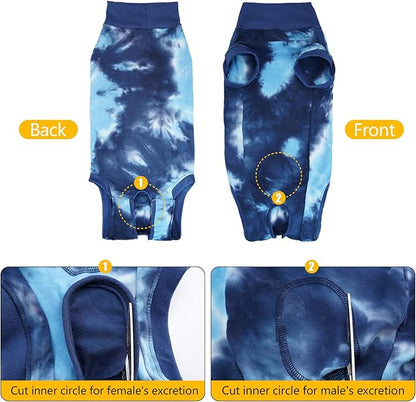 Dogs Onesie Suit for Male/Female Breathable Dog Recovery Tie Dye Pjs Wound After Surgery Wear, Prevent Licking Wounds, E-Collar & Cone Alternatives XL Blue2