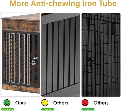 48'' Dog Crate Furniture with Removable Divider & Storage Drawers, Wooden Double Dog Cage TV Stand with 2 Sliding Barn Doors, Multi-Functional Dog Crate End Table for Indoor use (Retro Brown)