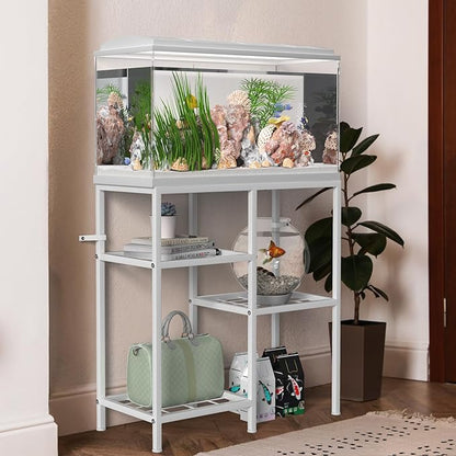 20 Gallon Fish Tank Stand White Metal Aquarium Stand Turtle Tank Stand Reptile Tank Stands 3 Tier Fish Tank with Stand
