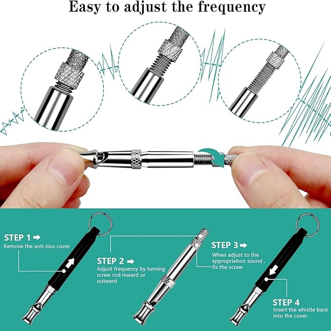 3 PCS Dog Whistles Set, Adjustable Recall Dog Training Whistle Silent Dog Whistle to Stop Barking with Lanyard,Dog Clicker(Black)