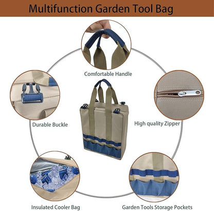 Garden Folding Gardener Stool with Gardening Tools Insulation Garden Bags Plus 5 Garden Tools and Gardening Kneeler Ideal Gift for Mother's Day/Father's Day (Navy Blue)
