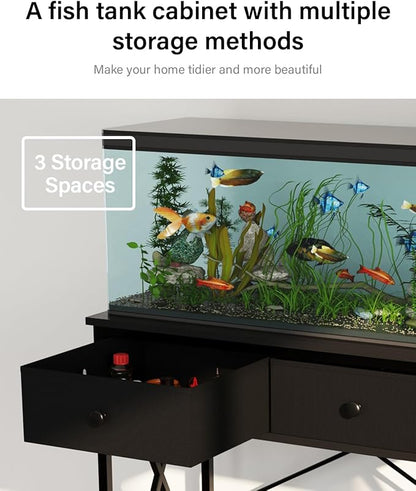 Fish Tank Stand 29 Gallon: Sturdy Aquarium Stand with Accessories Storage - Metal Fish Tank Table for 20-29 Gallon Reptile Breeder Turtle Terrarium - 30.7"x16.5" Weight Capacity 330 lbs