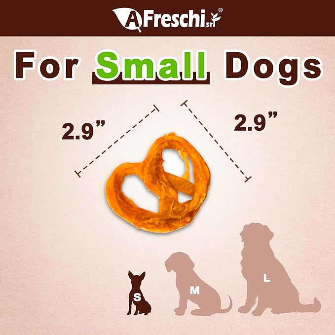 Afreschi Turkey Tendon Pretzel (S) 6 Pieces per Pack, USA-Sourced Turkey Tendon, All Natural Human Grade Puppy Chew, Hypoallergenic, Rawhide Alternative, Dog Treats for Small Breeds
