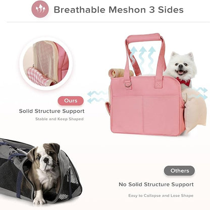 Dog Purse Carrier for Small Dogs, Soft Soft Sided Folding Dog Carriers for Small Dogs Medium Cats Puppies up to 15 Lbs, Washable Breathable Puppy Carrier for Outdoor Travel (Large Pink)