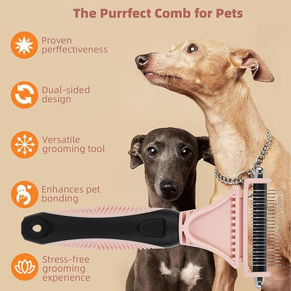 3PCS Cat & Dog Brush Set: Slicker & Deshedding Brush, Dematting Comb, and Bath Brush – Premium Grooming Tools for Shedding & Tangle-Free Fur (pink)