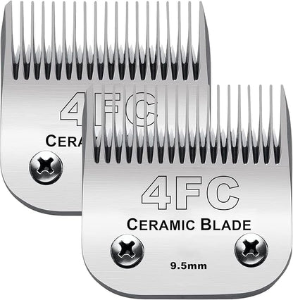 2PC 4FC Blade Detachable Pet Clipper Replacement Blades Compatible with Andis Pet Clipper/Oster A5/Wahl KM Series Dog Clipper,Ceramic Blade & Stainless Steel Blade