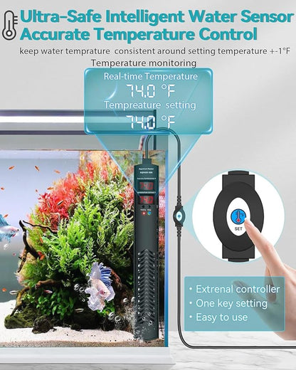 Aquarium Heater for 40-55-75 Gallon, 300W Submersible Fish Tank Water Heater with Accurate Temperature Control, Over-Temp Protect, Auto Shut-Off, Quick Heat up for Saltwater & Freshwater