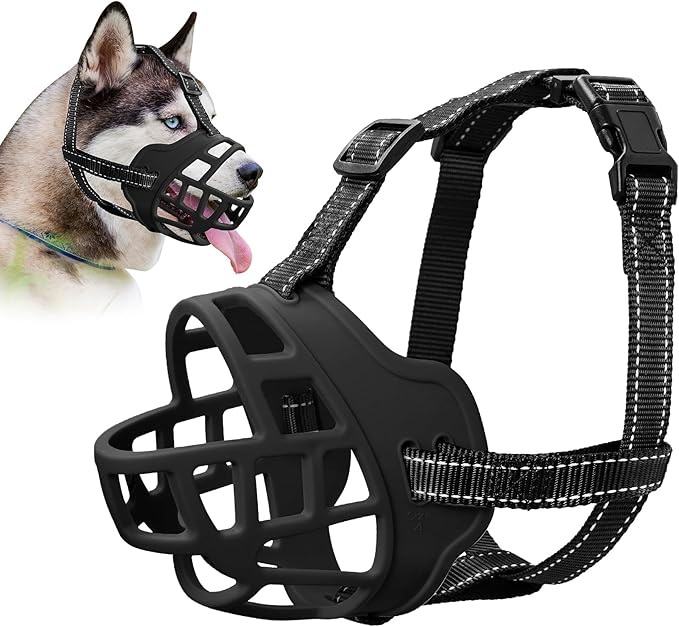 Dog Muzzle for Large Dogs, Breathable Basket Muzzles for Small, Medium and X-Large Aggressive Dog, Allows Panting Drinking, Suitable for Grooming Trimming Training (1, Black)