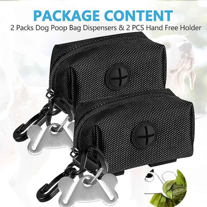 Dog Waste Bag Dispenser Pet Poop Bags Holder for Doggie Waste Bags Dispensers Soft Fabric Zipper Small Doggy Puppy Pouch for Leash Accessory Attachment with Carrier,2PCS Black