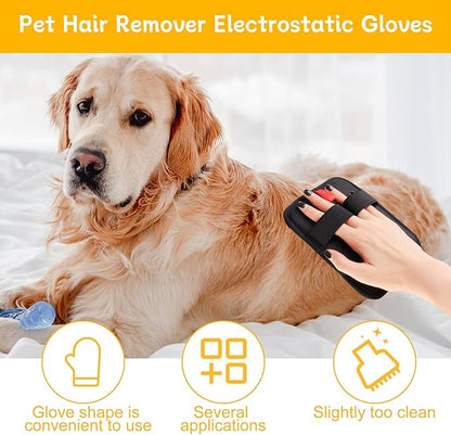 2 Pcs Static Pet Hair Removal Gloves, Reusable Electrostatic Pet Cat Dog Hair Remover Grooming Gloves Brush Tool for Couch, Furniture, Carpet, Car Seat
