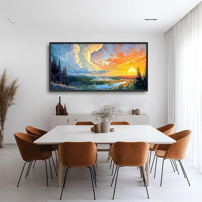 Framed Large Sunrise Wall Art for Living Room, Oversized Sunrise Wall Decor Forest Lake Landscape Canvas Print Natural Picture Home Decoration for Bedroom Living Room Office 60"x30"