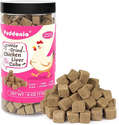 Freeze Dried Cats & Dogs Raw Treats, All Natural Single Ingredient Chicken Liver, High Protein Healthy Pet Training Treats or Food Topper, 6 oz