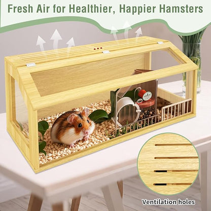 48" Large Hamster Cage, Chewproof Gerbil Cages and Habitats, Openable Top Roof Window with Silencing Pad, Wooden Guinea Pig Cage for Small Animals, Dwarf and Syrian Hamster, 40 x 20 x 20 Inches