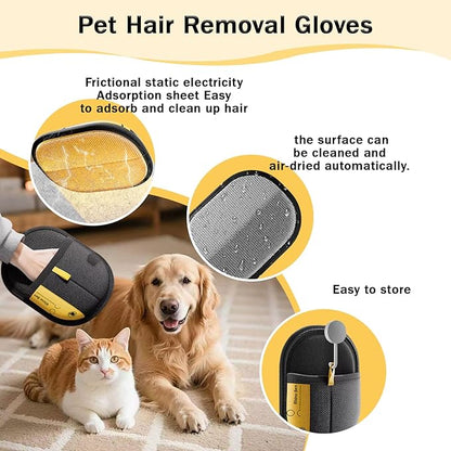 3 Pcs Pet Hair Removal Glove for Cats,Newly Upgraded Reusable Electrostatic Pet Hair Gloves, magic brush pet hair remover Tool for Clothing, Couch, Carpet, Car Seat
