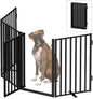Free Standing Dog Gate with Door for Indoor Outdoor, Portable Dog Fence Foldable Design, Metal Black 32" Tall, Expandable 4 Panels Use for Front Door, Yard, Stairs