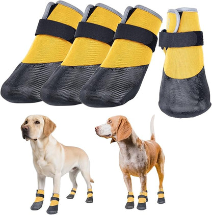 Dog Shoes Lightweight Dog Boots-Breathable Knitted Paw Protector with Adjustable Strap for Hot Pavement, Rain Walking, Hardwood Floors Anti Slip Reduce Noise, Prevent Licking Paws(Yellow,XXL)
