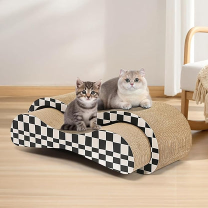 2 in 1 Cat Scratcher Cardboard Lounge Bed, Cat Scratching Post, Durable Board Pads Prevents Furniture Damage,Large,Checkerboard