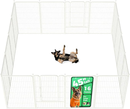 FXW Rollick Unleashed Dog Playpen for Indoor, Yard, RV Camping, 45 inch 16 Panels for Large Dogs, White│Patented