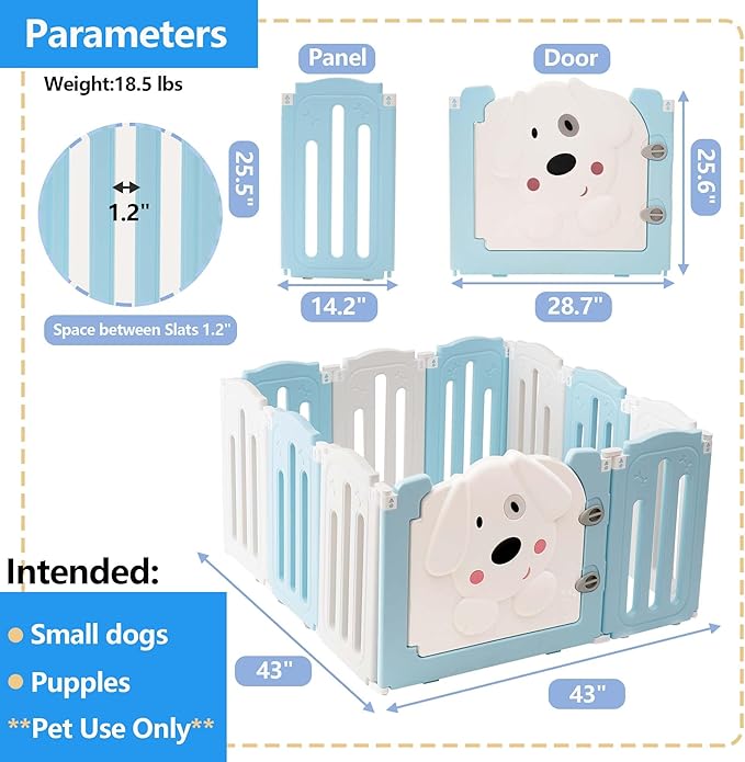 Foldable Dog Play Pen Indoors, Non-Slip Sturdy Puppy Playpen with Door, 25.5" H 10-Panel Adjustable Shape Dog Fence Pen for Small/Medium Dogs, Thickened, Easy to Store
