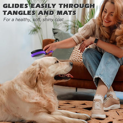 2PCS Pet Grooming Tools - Double-Sided Brush for Shedding and Bathing, Suitable for Short/Long Haired Dogs Cats and Horses, Deshedding Dog Brush, Mane & Tail Combs for Horses - Pet Supplies (Purple)