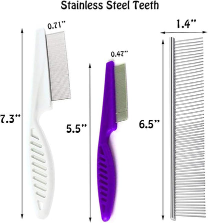 7 Pcs Pet Dog Grooming Comb, Metal Head Comb for Long Hair, Dog Tear Stain Remover Combs, Hair Combs Remover for Dogs Cats, Pet Grooming Tool Removes Crust, Mucus and Stains - 5 Types