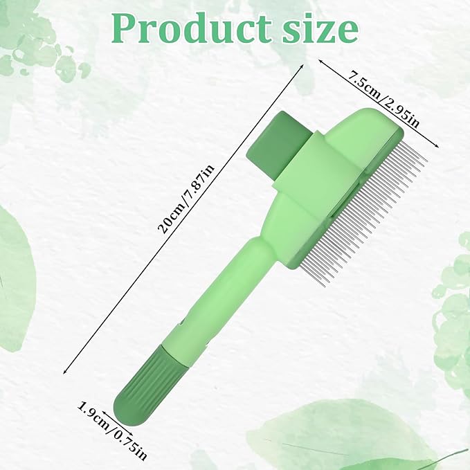 Flea Comb for Cats Dogs Brush for Shedding with Release Button Fine Tooth Pet Hair Removal Comb with Long & Short Stainless Steel Teeth for Deshedding Self-Cleaning Brush for Cat Dog Small Pets