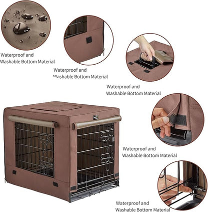 DONORO Dog Crates for Medium Large Size Dogs Indoor Double Door Dog Kennels & Houses for Puppy and Cats, Collapsible Metal Contour Dog Cages (Brown, 36.0" L x 23.0" W x 25.0" H)