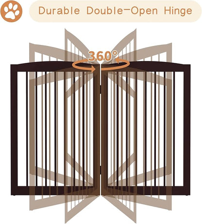 Freestanding Pet Gate for Dogs, Indoor Wooden Foldable Dog Gate for House, Doorway, Stair, 80 Inch Wide, 4 Panels 32",Brown