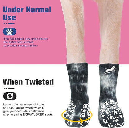 EXPAWLORER Anti Slip Dog Socks to Prevent Licking Paws, Dog Shoes for Hot Pavement, Dog Booties for Small Medium Large Senior Dogs, Traction Control Dog Boots & Paw Protectors for Hardwood Floors
