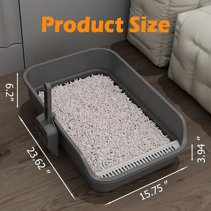 Extea Large Cat Litter Box with High Sides,Cat Boxes for Indoor Cats,Cat Litter Pan for Kitty,Litter Box with Low Entry,Easy to Clean,Anti-Splashing,23.6" x15.7" x6.2" (White)