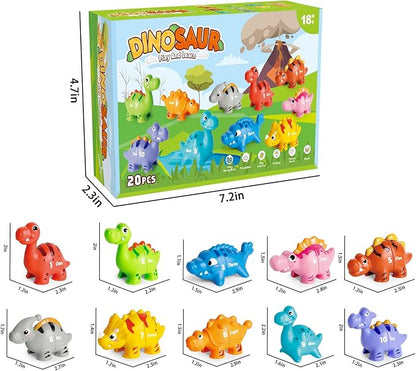 20 PCS Dinosaur Number Learning Toys for Toddlers Kids 3-5, 10 Different Dinosaur Figures, Double Sided Number Matching Game, Preschool Activities Montessori Fine Motor Toys for Toddlers Kids