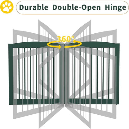 Freestanding Pet Gate for Dogs, Foldable Wooden Dog Gate for House, Stairs, Doorways, Step Over Pet Puppy Safety Fence,Support Feet Included,24" Height 2 Panels, Green