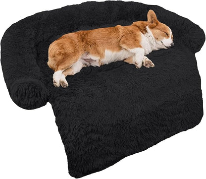 GGIB Calming Dog Bed Fluffy Plush Dog Mat for Furniture Protector with Removable Washable Cover for Large Medium Small Dogs and Cats (Medium, Black)