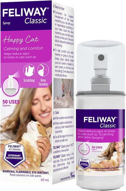 FELIWAY® Classic Cat Calming Spray, 60ml - Comforts Cats at Home and On the Go and Helps to Calm During Travel