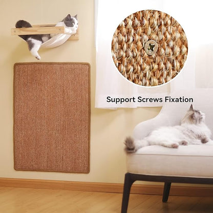 FUKUMARU Cat Scratcher Mat, 23.6 X 15.7 Inch Natural Sisal Cat Scratch Mats, Horizontal Cat Floor Scratching Pad Rug with Sticky Tapes, Protect Couch and Carpets