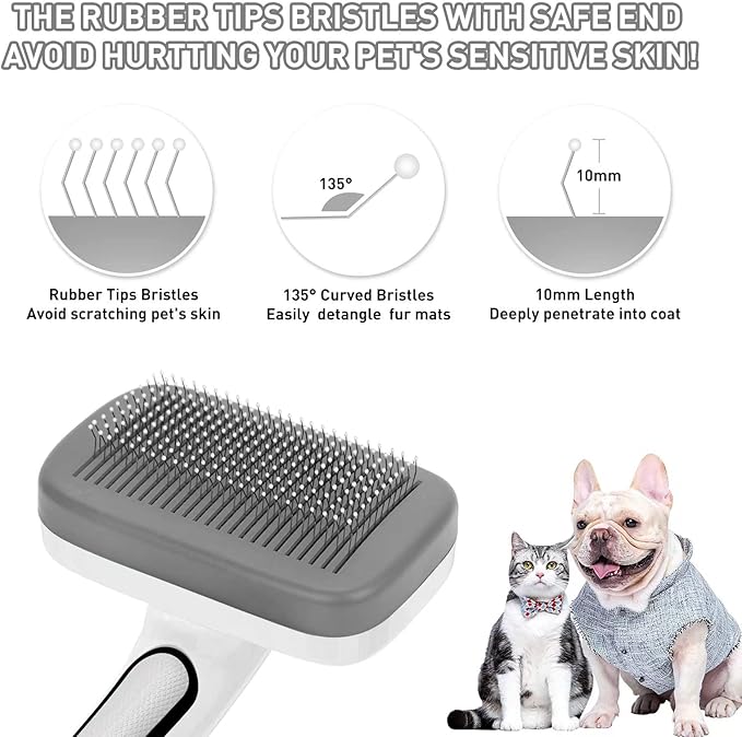 Dogs Cats Self Cleaning Slicker Brush for Shedding & Grooming Any Breed of Pets, Remove Loose Undercoat Knots Mats Tangled Hair for Small Medium Large Animal With Long Short Fur Length-Grey
