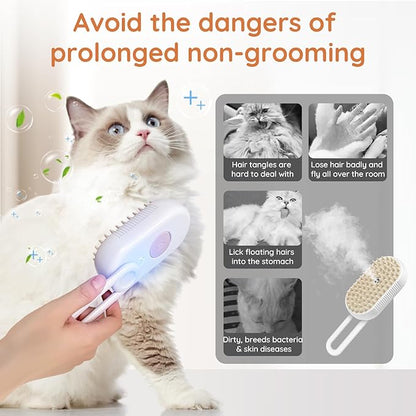 GKZ Cat Steam Brush, 3 in 1 Pet Comb for Massage, Cleaning, Shedding and Combing, Electric Mist to Prevent Flyaways for Home, Dogs and Cat Lovers - White