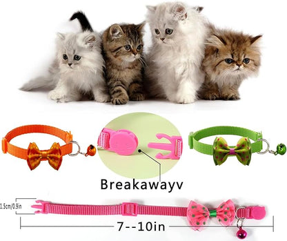 16 PCS Cute Cat Collars with Bells - Breakaway Collars for Girls & Small Kittens - Pink, Bowtie Design - Kitten Supplies
