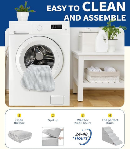 Dog Step for Bed, Dog Stair 5-Step 35D Pet Stair 22.8" H for High Bed or Sofa Non-Slip Balanced Pet Step Indoor, Light Grey