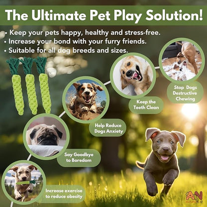 3PCS Green Woven Pet Chew Set, Dog Chew Accessories, Cat Interactive Chews, Safe & Durable Braided Chews for Dogs, Cats & More Pets